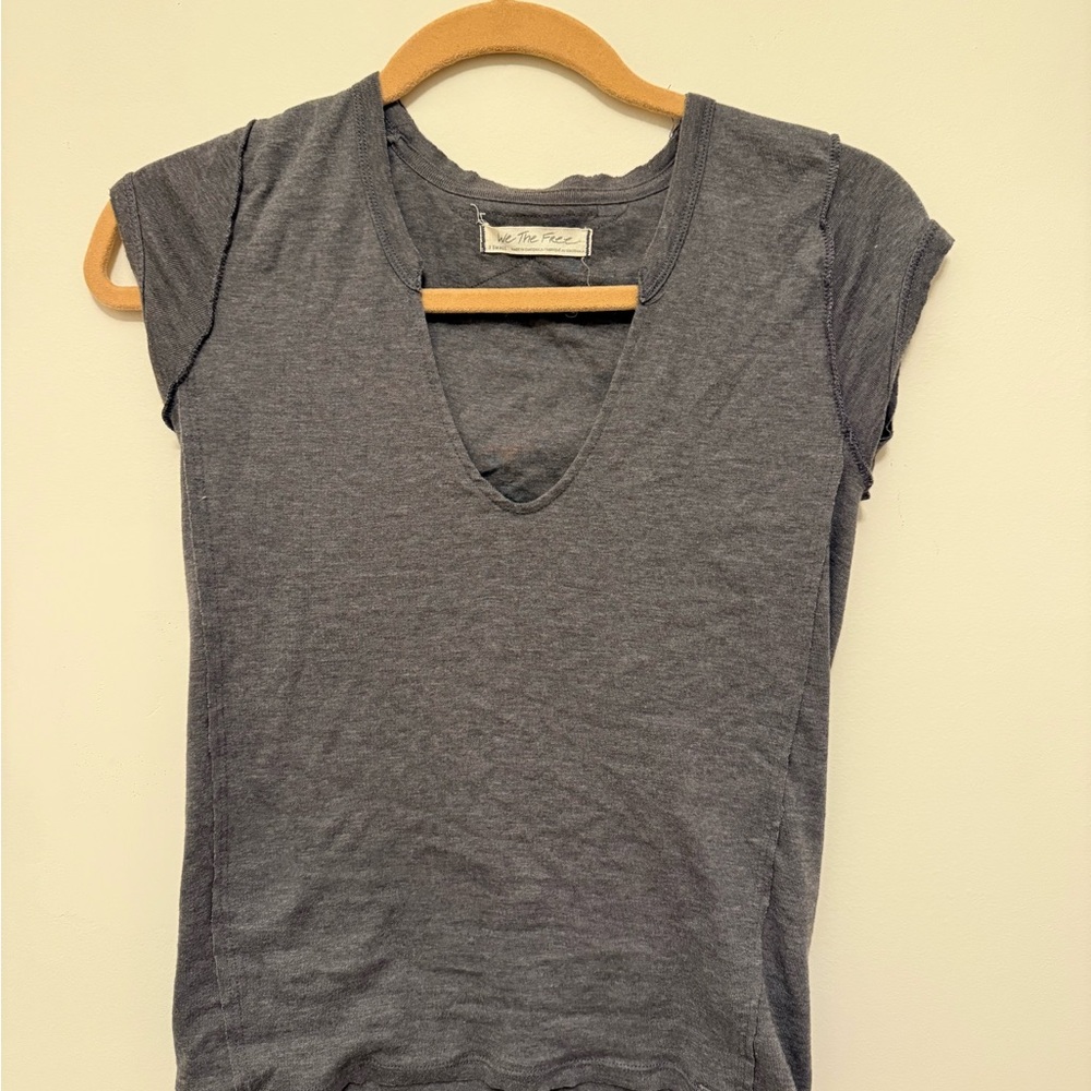 Free People We The Free Gray V-Neck Women's Top